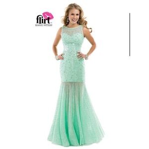 Flirt Prom by Maggie‎ Sottero Size 8 Green Mermaid Sequin Rhinestone Dress Gown